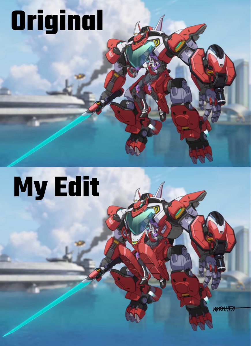 the_marahfa's tweet photo. My quick edit on D.MON design 
Just to fit my taste 
mainly add more bulk on body, the og design look like it will snap in half at any time 
It should feel more sturdy. And add more armor panel on the front of her leg area (think of it like Gundam skirt)
Wdyt Like it or hate it? https://t.co/6lkkFFZaBd