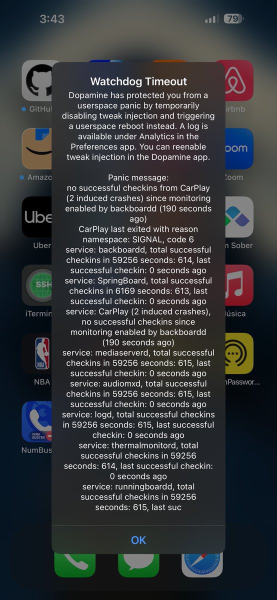 AIrizarriper's tweet photo. @leftyfl1p Carbridge panic ios 17.0 Dopamine iPhone 14 Pro Max https://t.co/LbwC1YvgPc