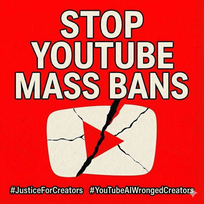 Joe2ShiestyLit's tweet photo. 🚨 STOP YOUTUBE MASS BANS

Some creators are being terminated without doing anything wrong.

Others make a mistake and receive no warning or strikes just an instant termination.

We are not perfect. Everyone makes mistakes.

WE ARE CREATORS, NOT PRISONERS.

Why should one mistake result in a creator being banned for life, losing years of work, and being unable to return?

A mistake should be an opportunity to learn and correct the behavior not an automatic lifetime sentence.

And why is AI deciding whether a channel stays terminated?

AI shouldn’t have the final say over someone’s livelihood. People make a living on YouTube, and AI can take that away and keep it away. A human should make the final decision.

And one thing that really pisses me off:

YouTube terminates your channel and says “the decision is final.”

Then tells you to “read our Community Guidelines.”

What’s the point of telling us to read the Community Guidelines if we’re already banned for life?

Give creators a chance to learn from the guidelines before permanently removing them.

If you believe creators deserve a fairer system:

✅ REPOST — this needs to reach more creators.
✅ LIKE — help spread the message.
✅ TAG @TeamYouTube & creators who should see this.