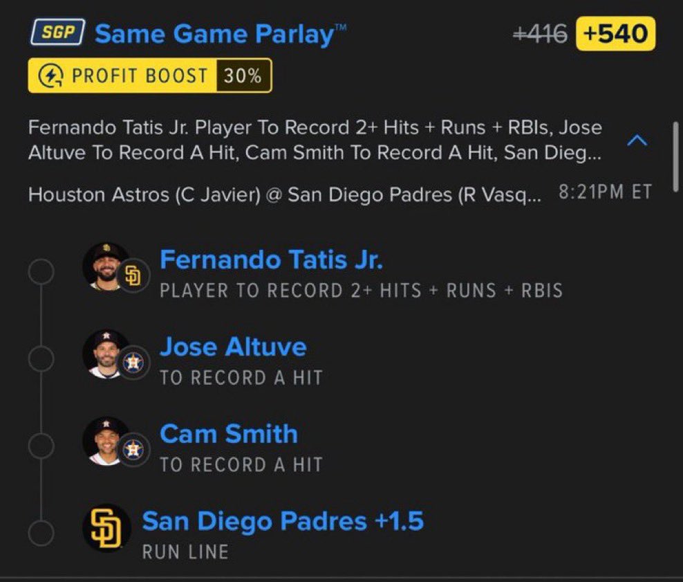 legacywin_'s tweet photo. ๐ฅ SAME GAME PARLAY +540 ๐ฅ
๐ฏ Fernando Tatis Jr. โ 2+ Hits + Runs + RBIs
๐ฏ Jose Altuve โ To Record a Hit
๐ฏ Cam Smith โ To Record a Hit
๐ฏ San Diego Padres +1.5 Run Line
โก 30% PROFIT BOOST
๐ฐ ODDS: +540
#MLB #MLBBets #MLBParlay #SameGameParlay #BaseballPicks #SportsBets #BettingPicks #ParlayPicks #TatisJr #JoseAltuve #CamSmith #Padres #Astros #Baseball #SportsBetting #WinningPicks #BetSlip #LockItIn ๐โพ๏ธ