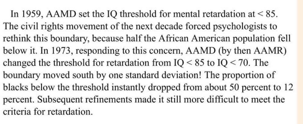 TrashOlympics24's tweet photo. @Anc_Aesthetics @GaryGoader They literally lowered the IQ standard used to measure for mental retardation because all blacks were falling below the threshold. They shouldn't have done that at all. https://t.co/chu4tPQgfS