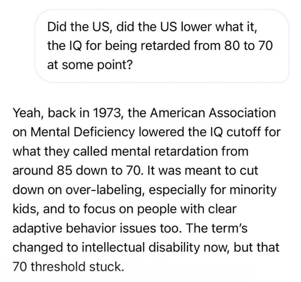 TrashOlympics24's tweet photo. @Anc_Aesthetics @GaryGoader They literally lowered the IQ standard used to measure for mental retardation because all blacks were falling below the threshold. They shouldn't have done that at all. https://t.co/chu4tPQgfS