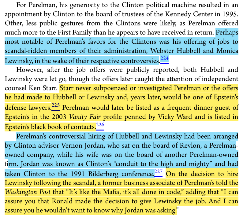 toxictiramisu's tweet photo. Jeffrey Epstεin dined w/ Clinton at Ron Perelman's home. Perelman, chairman of American Friends of Lυвαvitch, hired Monica Lewinsky at Revlon after the scandal, reportedly handled like the Mafia, all done in code. Perelman helped Chαвαd gain access to the WH &amp; inside the Capitol. https://t.co/nhMbpGW051