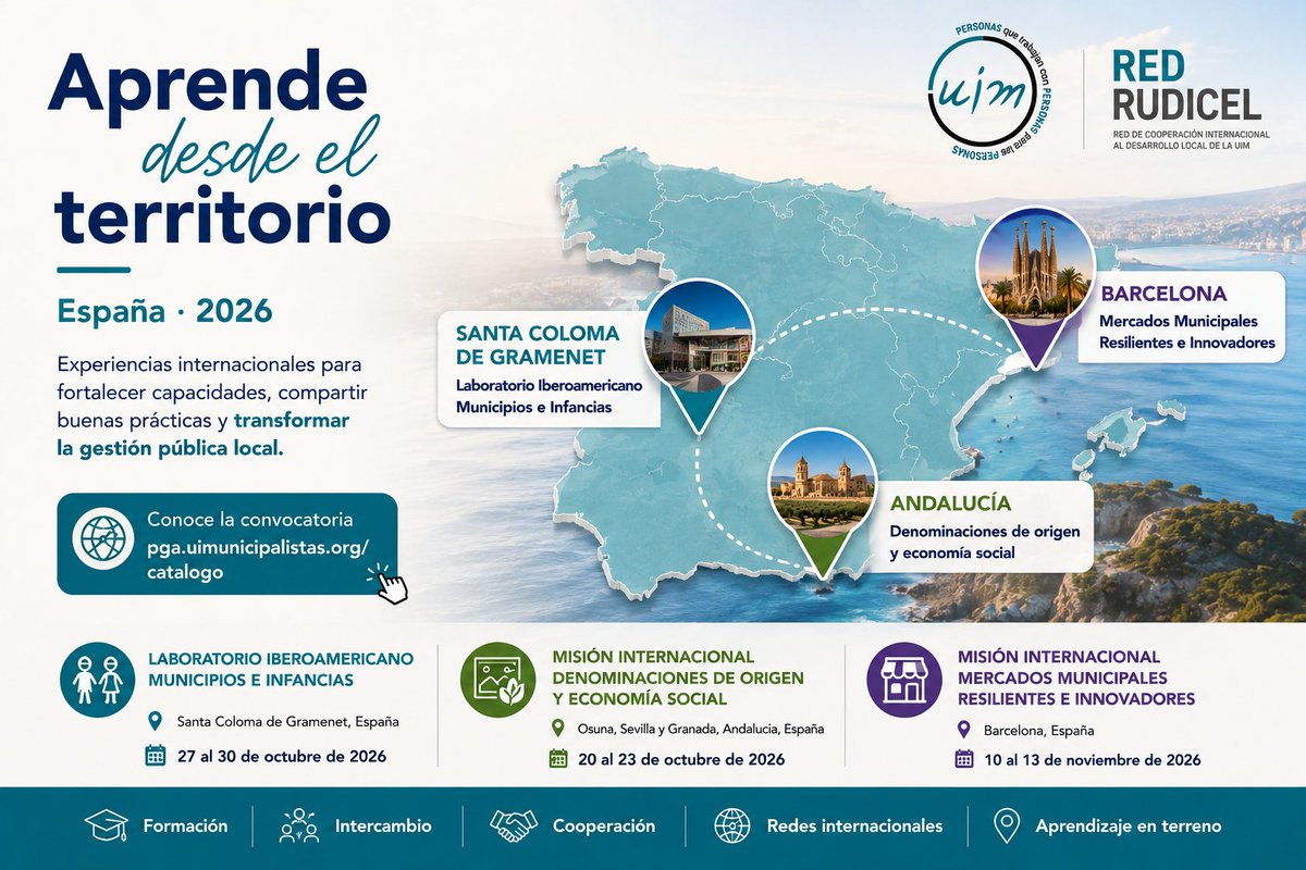 uimunicipalista's tweet photo. 🌍 Aprender desde el territorio es conocer experiencias que transforman la gestión pública local
#UIM te invita a participar en sus programas presenciales en 🇪🇸 España durante el segundo semestre 2026
🔗 https://t.co/3VigkF3jK4 https://t.co/vgLdW0KGZ1