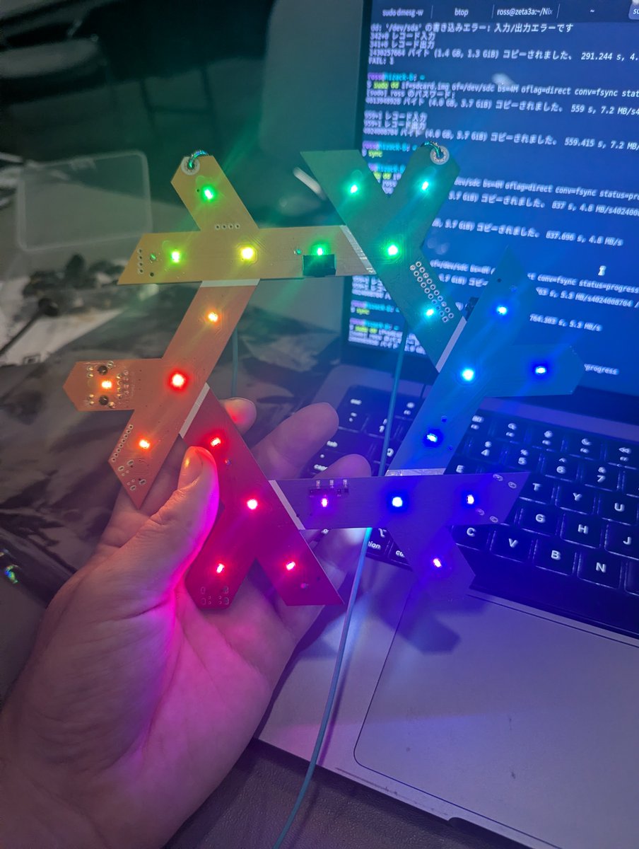 RossComputerGuy's tweet photo. The Nix Badge runs NixOS on RISC-V and Arm on the same SoM.

#NixVegas https://t.co/ioAy1XmiAv