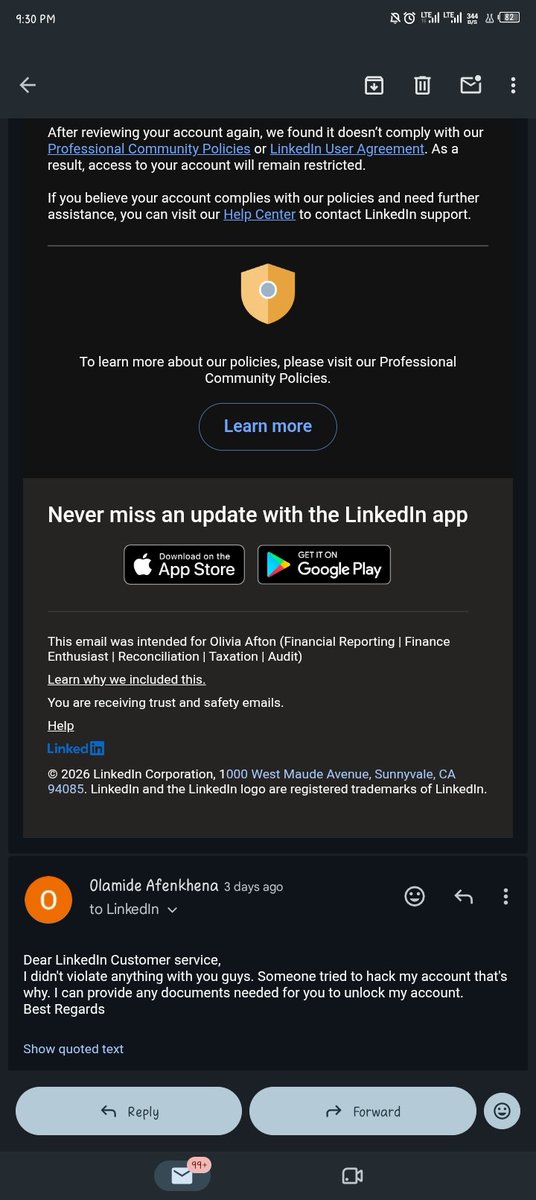 Diamonddrr's tweet photo. Hello, @LinkedInHelp . I responded to the mail sent by your customer support with regards my restricted account and I said my account was being tampered with. Pls how do I get my account back now🙏 https://t.co/KOJOu8l9AJ