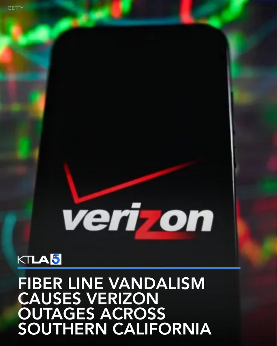 KTLA's tweet photo. Verizon customers across Southern California were experiencing service outages Sunday after multiple fiber lines were vandalized, the company said. https://t.co/WwraOpAbqT https://t.co/nQnIa1r57r