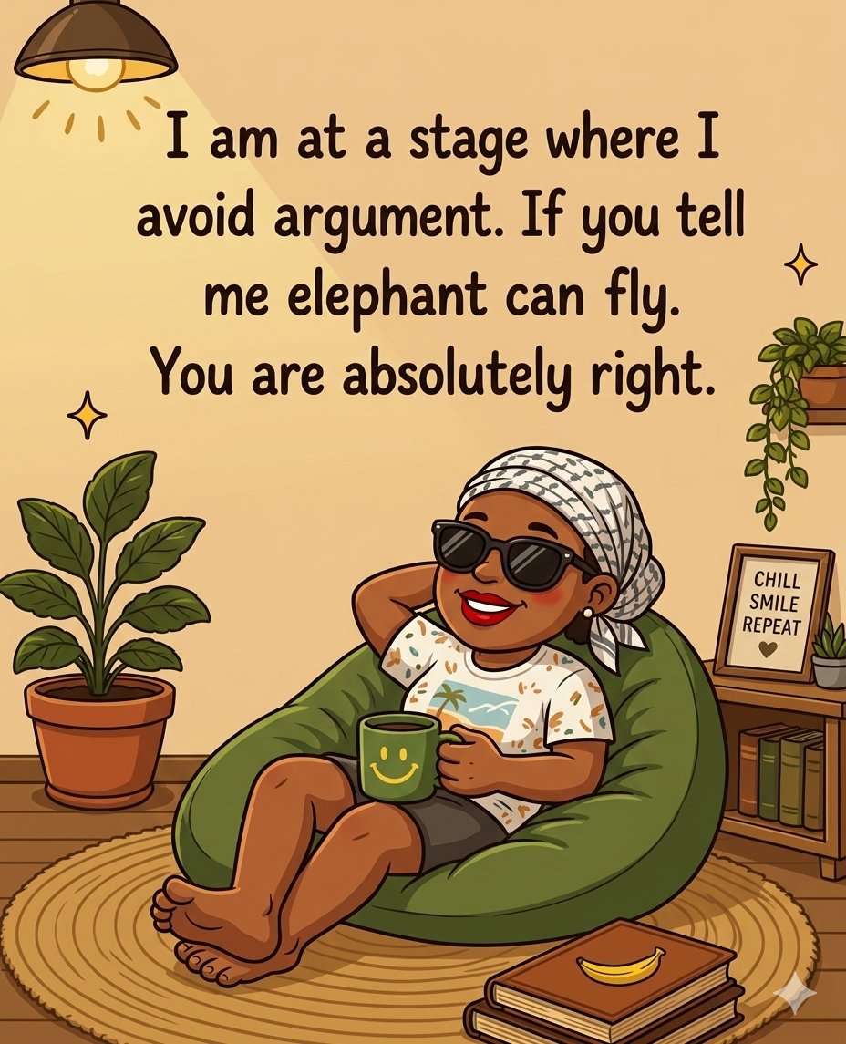 yvonne_bbumba's tweet photo. I am at a stage where I avoid argument.

If you tell me elephant can Fly.

You are absolutely right. https://t.co/JCUPdXLYDB