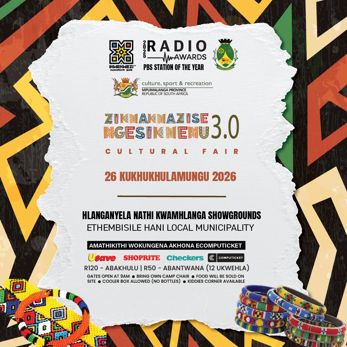 Ikwekwezi_FM's tweet photo. 🚨Thola lakho ithikithi khona nje 👇

https://t.co/nwNsydp8Z0  

#ZikhakhaziseNgesikhenu2026 https://t.co/4Jop5hkCP2