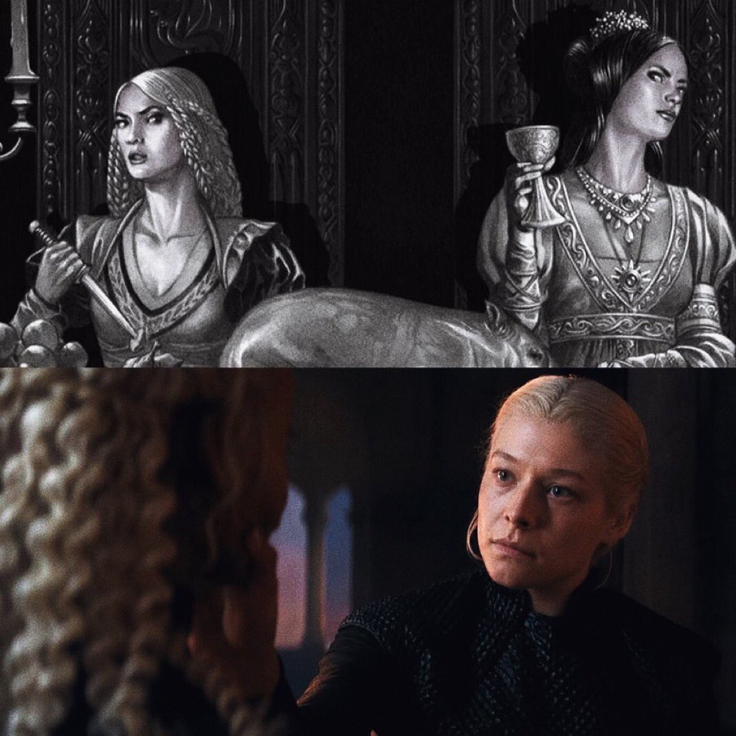 RhaenyraTruther's tweet photo. The writers changed Alicent’s entire character to avoid the wicked step-mother trope, just to turn around and make Rhaenyra a toxic step-mother to Baela and Rhaena for absolutely no reason. #hotd https://t.co/jTXVSYGwMU