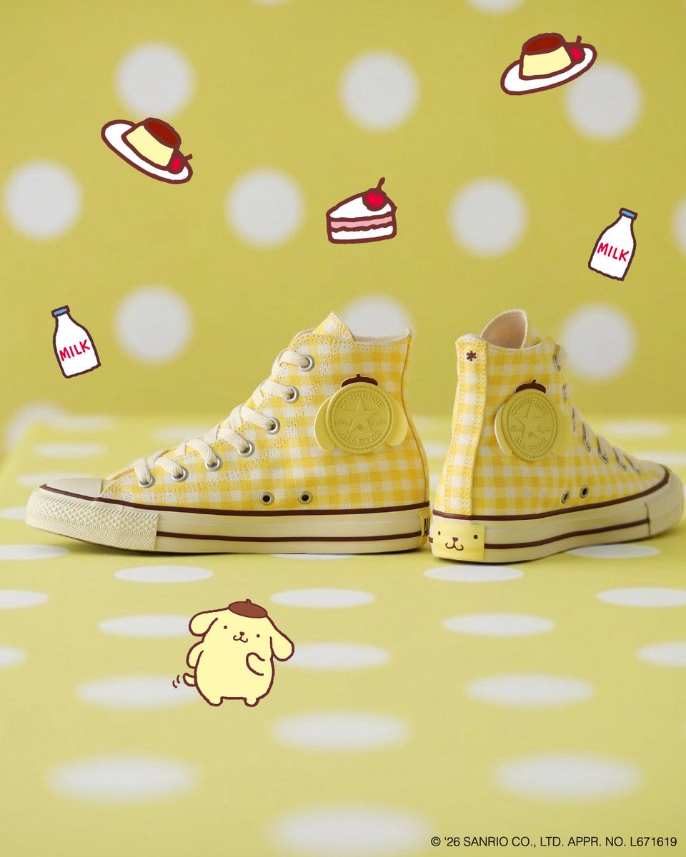 CONVERSE_Japan's tweet photo. 【CONVERSE × Sanrio characters】
サンリオキャラクターズの「クロミ」「ハローキティ」、そして2026年に生誕30周年を迎えた「ポムポムプリン」とのコラボレーションモデルを発売✨

オールスターをベースに、各キャラクターのモチーフやカラーリングを随所に落とし込み、細部に至るまでこだわりをぎゅっと詰め込んだデザイン

ハローキティのリボンでラッピングしたギフトボックスのようなオリジナルカートンも魅力的な、特別なコラボレーションです🎀

2026.8.21 Release

@sanrio_news 
#サンリオ #converse #コンバース