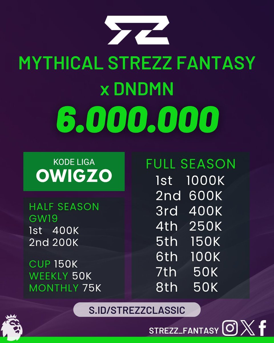 Myth_Monstrezz's tweet photo. MYTHICAL STREZZ FANTASY x DNDMN

Hadir di FPL musim 2026/27
#SF_Classic

SYARAT :
✔️1 MANAGER 1 AKUN
✔️WNI
✔️Mengisi GForm Pendaftaran
✔️Follow IG &amp; X @Strezz_Fantasy
✔️Follow X @Myth_Monstrezz
✔️Follow X @Strezz_Stars
✔️Repost dan Like 

Cc @FPL_sieltam @pisangij01 https://t.co/Wmo38kk5O9