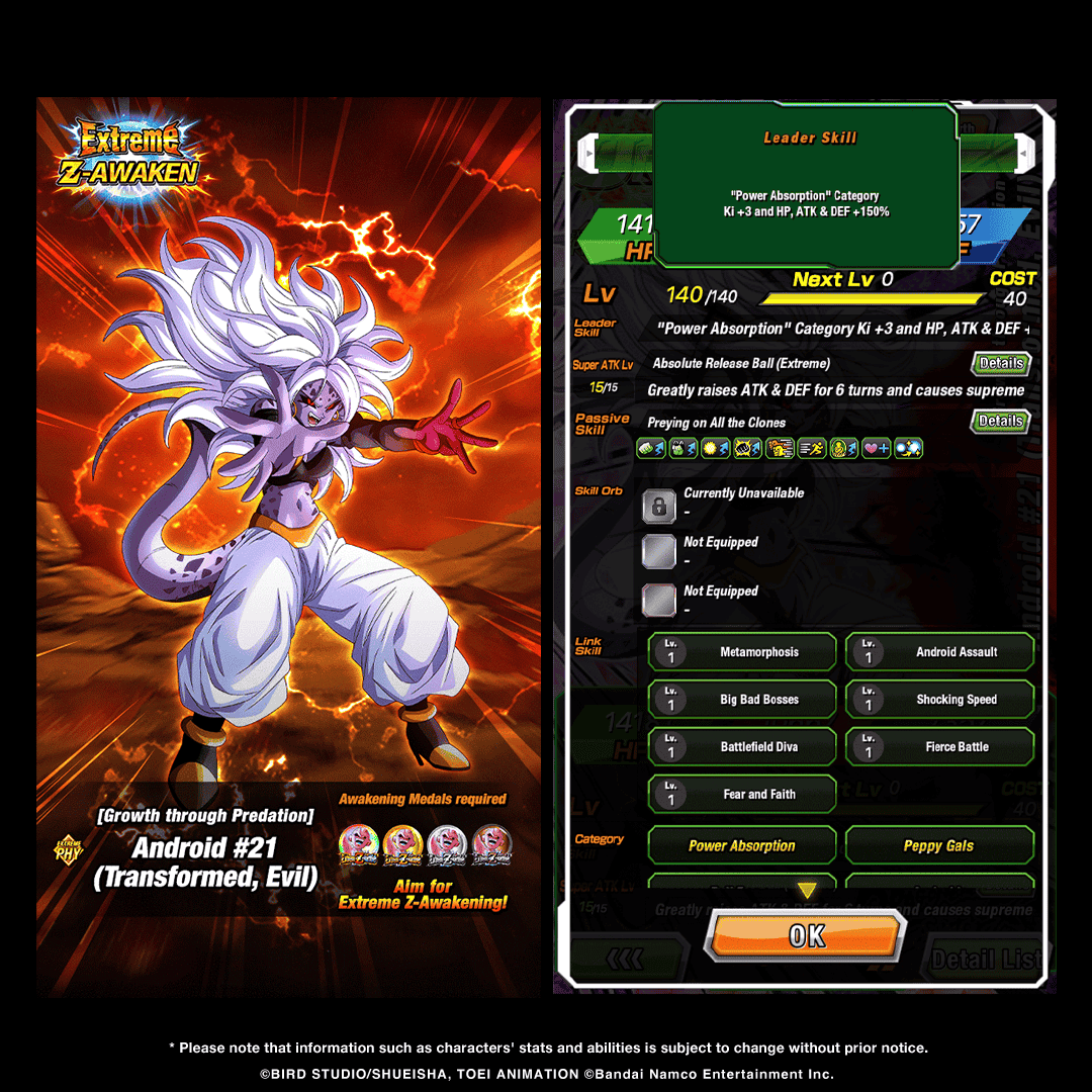 dokkan_global's tweet photo. UR [Growth through Predation] Android #21 (Transformed, Evil) can soon be Extreme Z-Awakened!

After Extreme Z-Awakening, her Leader Skill, Passive Skill and Super Attack will be strengthened! https://t.co/MXzcjxkmWk