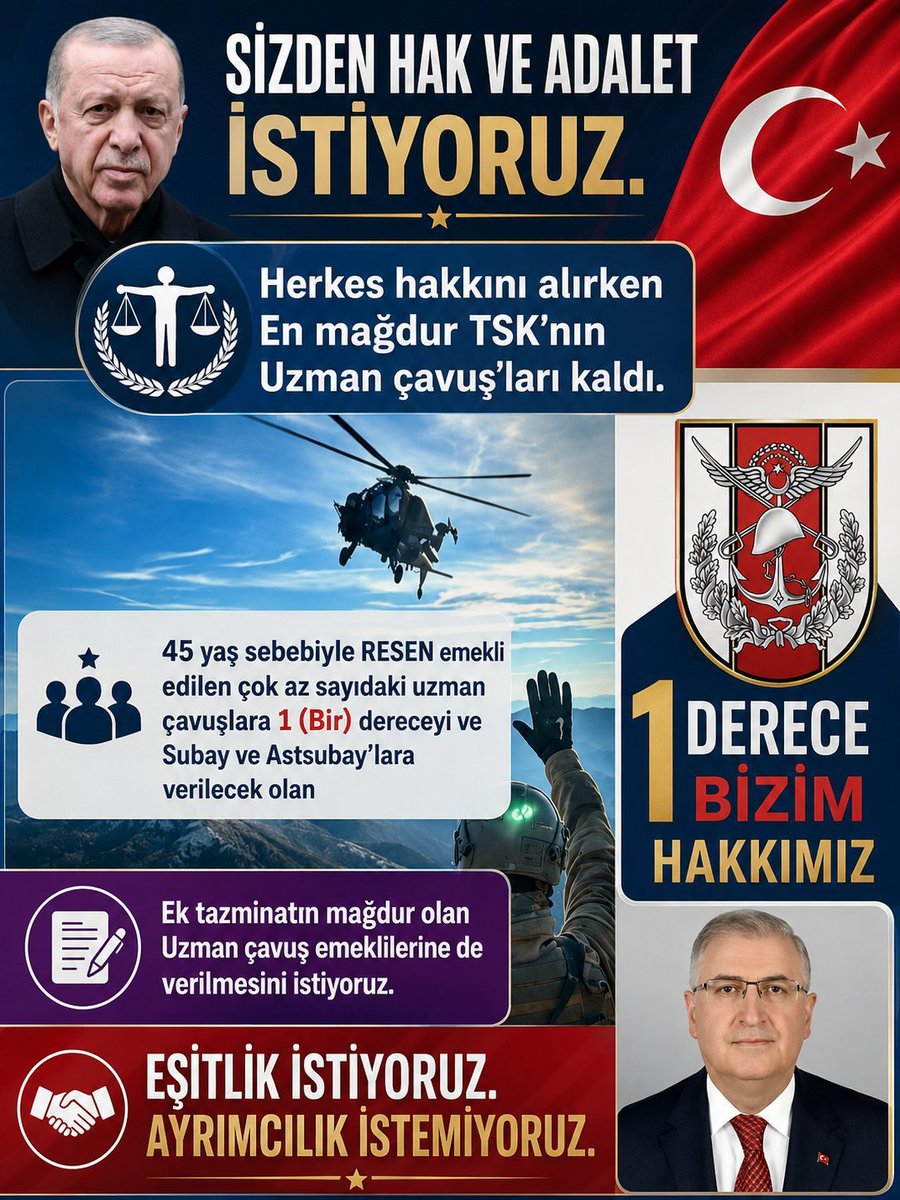 temud6134's tweet photo. @omrdnz490 @ShowTV @KanalD @startv @Haberturk @trthaber @tgrthabertv @halktvcomtr @tele1comtr @CNN @ntv @ankahabera #KahramanlaraHakYürüyüşü
#Tazminat ve düşük derece'li emekli #Uzmançavuş'lara  seyyanen 1 derece verilmeli.
@tcbestepe 
@RTErdogan
@tcsavunma
#TSK
#MSB
#MilliSavunmaBakanlığı
@heybetmusa
@SuayAlpay
@hulusiakarmedya
@TSKGnkur
@celebimehmeta
@Akparti 
@memetsimsek
@abdulhamitgul https://t.co/d6UivKLbo2