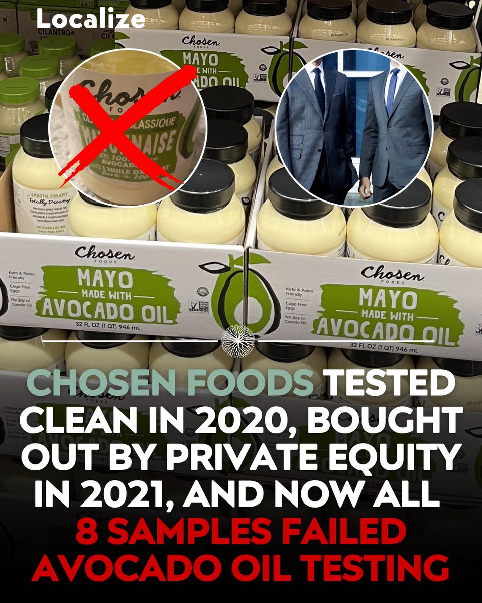 Localizefoodapp's tweet photo. “Failed” means the oil extracted from the finished product was inconsistent with pure avocado oil, suggesting substitution or blending with lower-cost oils such as canola, safflower, or soybean. 

It does not, on its own, prove Chosen Foods knowingly adulterated products. Consumers deserve additional testing and fixing the supply chain. 

Credit to UC Davis for the testing.