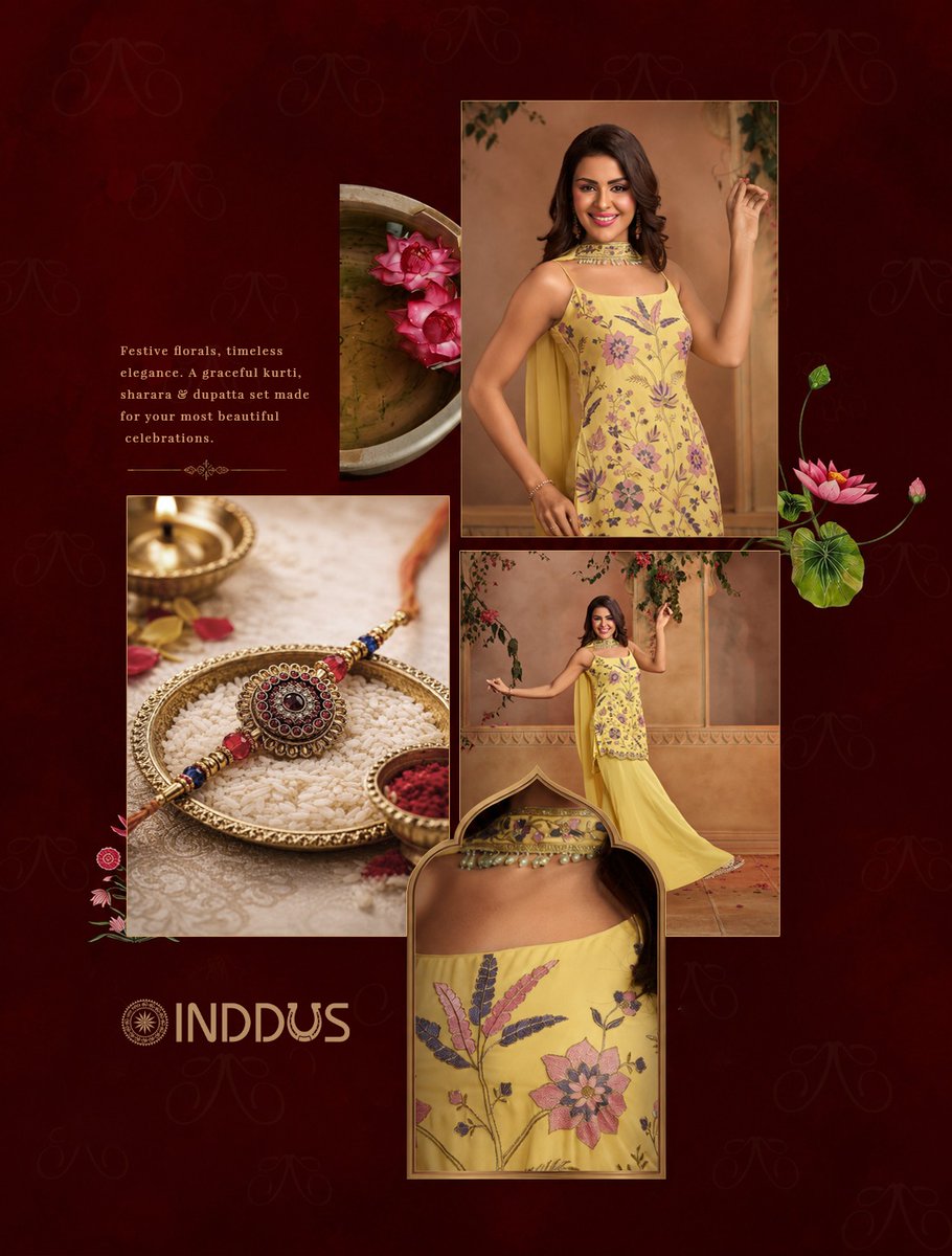 InddusIndia's tweet photo. Festive florals, timeless elegance. ✨🌸
A graceful kurti, sharara &amp; dupatta set made for your most beautiful celebrations.
.
.
📌Product Code : IND-ISK-2305-SKD

#Inddus #Inddusfashion #Inddusxpriyanka #Rakhi #RakhiOutfit https://t.co/xYz6icIr1S