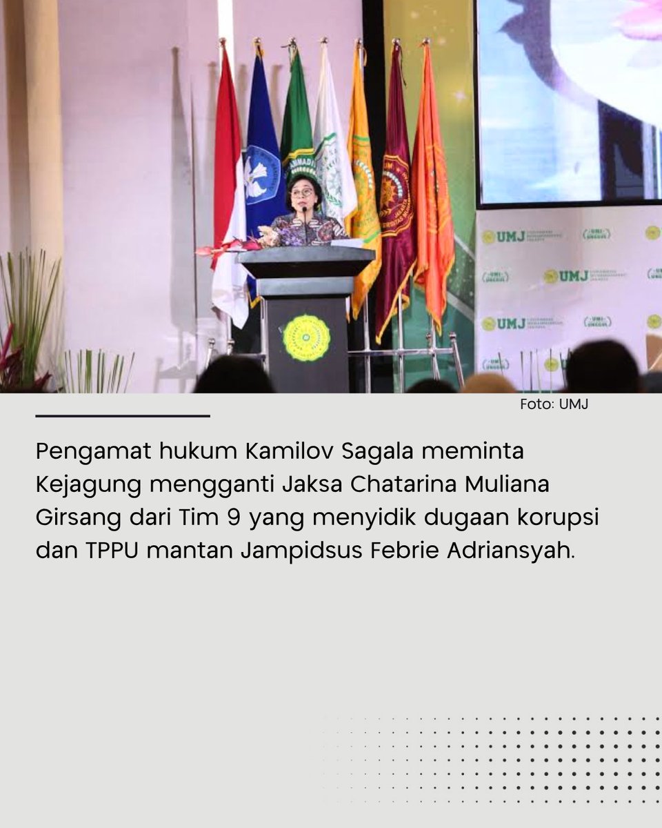SINDOnews's tweet photo. Pengamat hukum Kamilov Sagala meminta Kejagung mengganti Jaksa Chatarina Muliana Girsang dari Tim 9 yang menyidik dugaan korupsi dan TPPU mantan Jampidsus Febrie Adriansyah.
Baca Selengkapnya di
https://t.co/2ExluEvKRj
#Kejagung #KamilovSagala #ChatarinaMulianaGirsang #Tim9 #FebrieAdriansyah #KasusFebrie #TPPU #IndependensiHukum #NadiemMakarim #KasusChromebook #SindoNewsTV #SindoNews