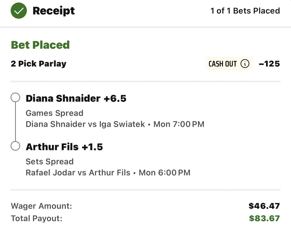 BaselineBets333's tweet photo. 🎾 Day 2 $25 → $2.5K Ladder Challenge 🪜
Collab w/ @RealTennisWiz 🧙‍♂️

$46.47 ➡️ $83.67

Day 1 handled business.
Now we’re back with another 2-leg banger play 🔥

If you’re riding, tap the ❤️

TRUST. THE. ENTHUSIAST. ☘️📈
#GamblingTwitter https://t.co/Xy273NetWS