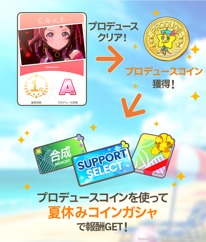 gkmas_official's tweet photo. 📢夏休みプロデュースキャンペーン開催中！
プロデュースで集めた『プロデュースコイン』で
特別なコインガシャを引き
『夏休みサポートセレクションチケット』など
豪華な報酬をGET🎁

📅開催期間：9/4(金) 10:59まで(予定) https://t.co/zlO0dSeMvT