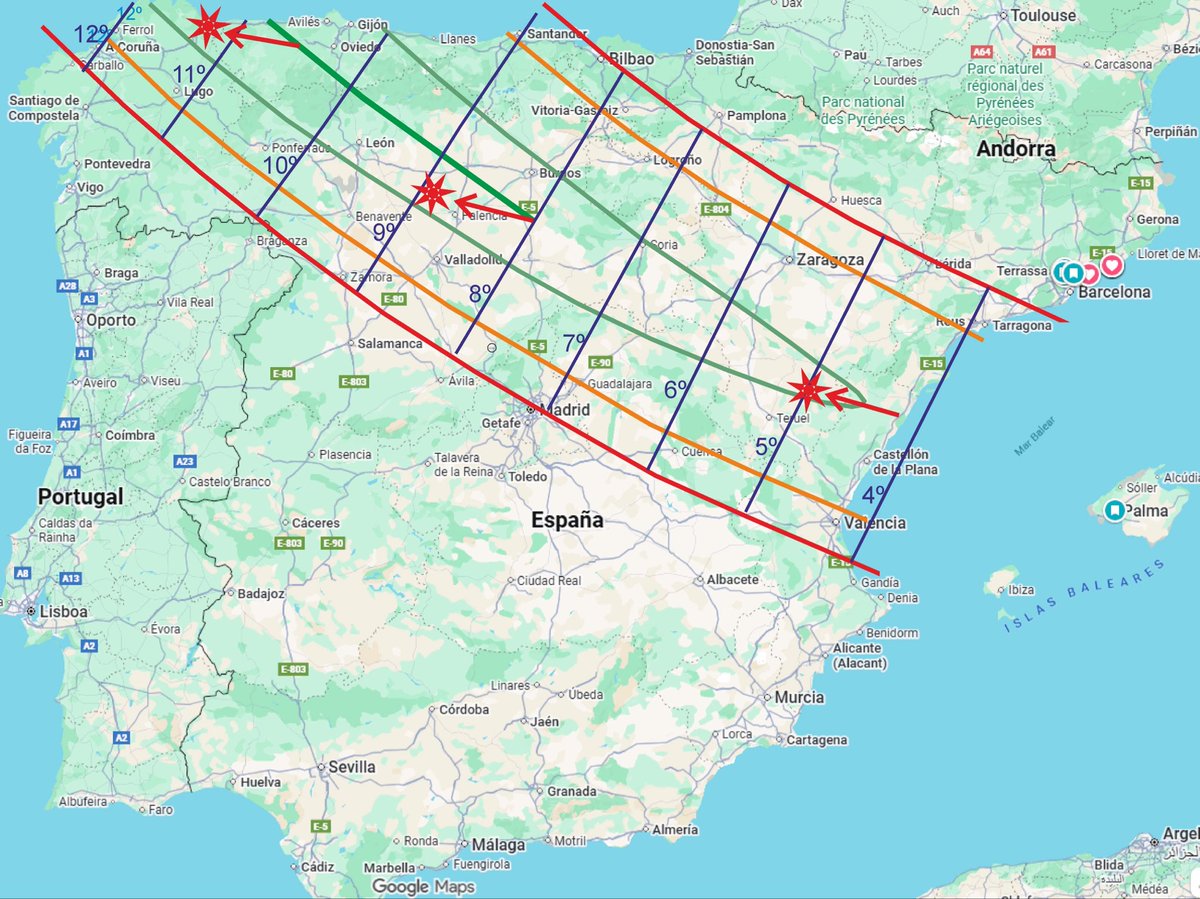 astronomiamag's tweet photo. ¡ESPECIAL ECLIPSE!

📷 Zonas buenas y menos buenas para observar el eclipse en territorio de España. Líneas azules: altura del Sol sobre el horizonte. Flechas rojas: dirección del Sol en el momento del máximo. 

📕 Revista N.º 325-326
Sección: Agenda Cenit
#eclipse https://t.co/fn2QxR38Nc