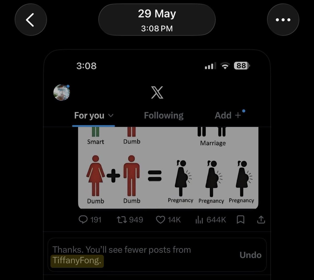 Enzo0o420's tweet photo. @TiffanyFong @x on 29 May I clicked on “not interested” in this Asian hooker, and yet she keeps on appearing and ruining my twitter? Fix your shit https://t.co/f4JiZH6y2Y