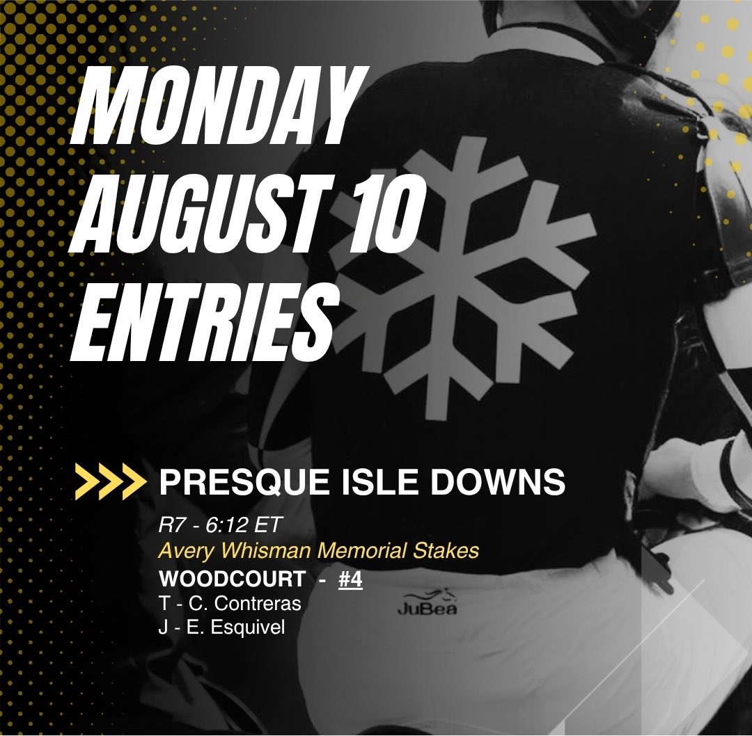 Flurry_Racing's tweet photo. ❄️ Monday, August 10 Entries ❄️

PREQUE ISLE
🐴 Woodcourt - R7 // Avery Whisman Memorial Stakes // 6:12 ET https://t.co/xvdBzz7bJN