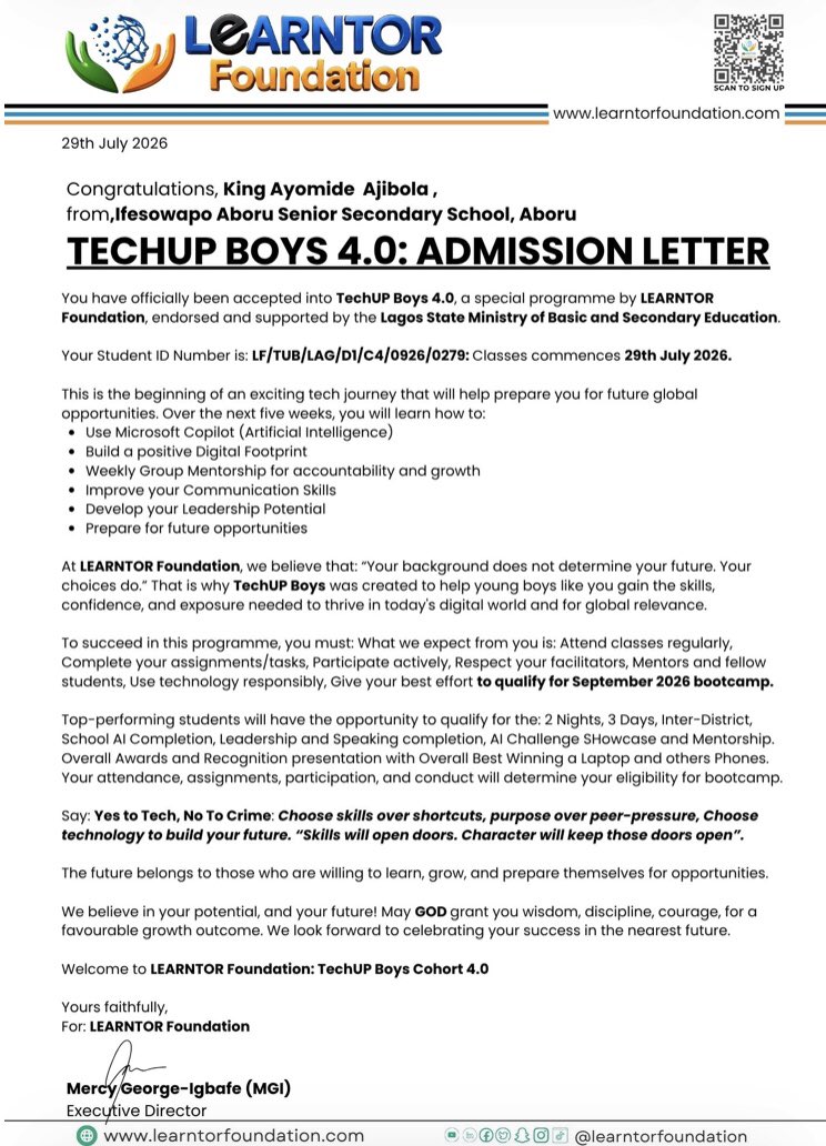 AJ_tools_01's tweet photo. God did! 🙌

ADMISSION SECURED: TECHUP BOYS 4.0 

Ready to learn Microsoft Copilot, build my digital footprint &amp; lead. 
No be only consume content. Create am! 
Let’s build a future we’ll be proud of 🚀 https://t.co/ge3rnm6xrx