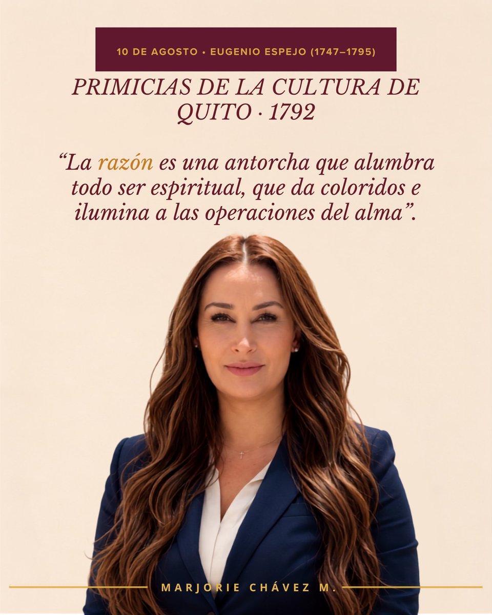 marjoriechavezm's tweet photo. Espejo no llegó a proponer una república. Escribió sobre la razón, la educación y la miseria de Quito, y escribió sátiras que la Corona leyó como amenaza.

Eso bastó para el exilio, la cárcel y la muerte a los 48 años.

Diecisiete años después de su periódico, tres hombres de su círculo firmaron el acta del 10 de Agosto.

¿Qué ideas estamos poniendo hoy en circulación?🖋️

Criterio, no ruido.

#10DeAgosto #EugenioEspejo #HistoriaDelEcuador #Quito #LiderazgoConCriterio