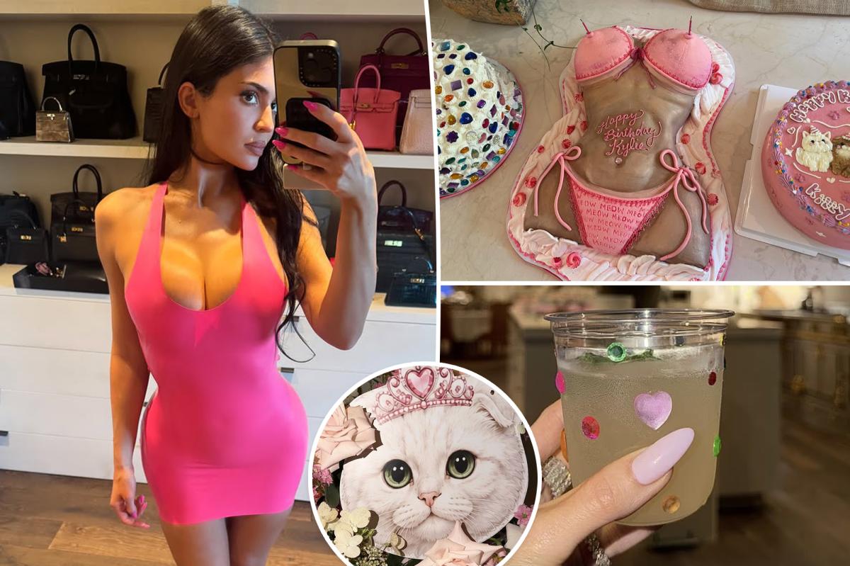 nypost's tweet photo. Inside Kylie Jenner’s kitty-themed 29th birthday party with sister Kim Kardashian and BFF Hailey Bieber https://t.co/t6vH7pvCG8 https://t.co/6qhQr1DOEQ
