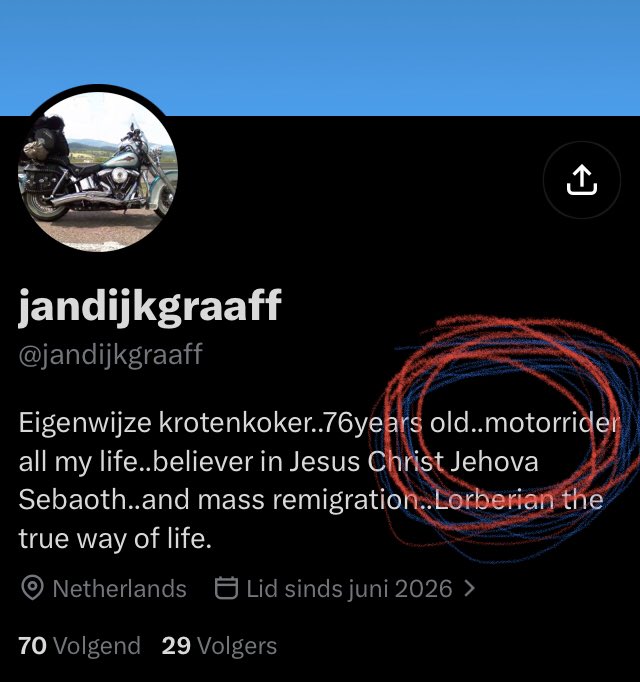 AwkwardArtward's tweet photo. @jandijkgraaff @wierdduk Ja hoor Jan, jij bent een lekker exemplaar! Ga lekker “motorider” zijn.
Of scheur met jeho,…sorry, met je Jehova maten langs de deur. Maar doe maar niet zo raar https://t.co/InZNiV8w36