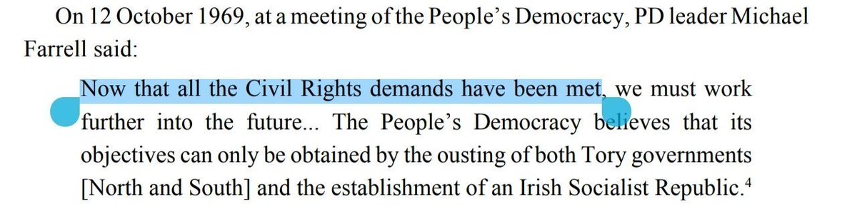 4645wr's tweet photo. @j_oconnor37 @celtic_ma1888 Though it's often forgotten that CRM was far more effective at achieving its goals than the IRA was. So much so that by Oct 69 the leader of People's Democracy said "all the civil rights demands have been met". Yet after 56 years and 2,000 deaths, the IRA's demand is still unmet. https://t.co/1hOx4Cqti7