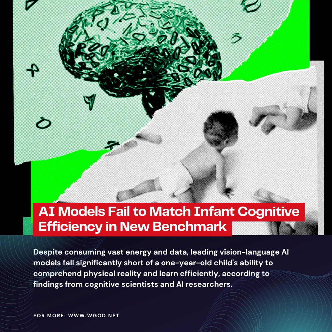 wgodnet's tweet photo. Despite consuming vast energy and data, leading vision-language AI models fall significantly short of a one-year-old child's ability to comprehend physical reality and learn efficiently, according to findings from cognitive...

FOR MORE: https://t.co/9mQ8IKwBMU https://t.co/Pq7hDc7ZFd