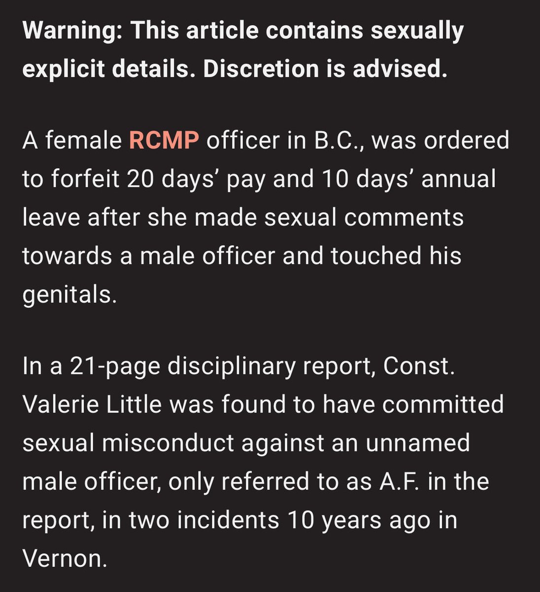 Loganvl96's tweet photo. If you grab someone’s genitals in Canada, you go to jail for sexual assault.
Unless you’re a police officer, then you get a 20 day pay cut.
#protectandserve https://t.co/jzlltxPrbF