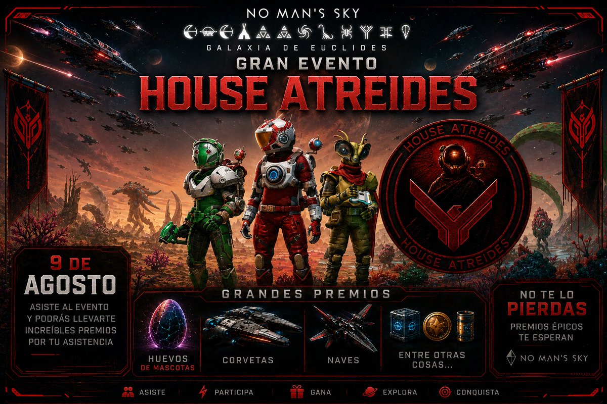 IkarusSkywalker's tweet photo. Estimados viajeros espaciales y anomalias, los invitamos el día de hoy a unirse a este gran evento por parte de nuestro gremio #HouseAtreides para esta celebración por los 10 años de @NoMansSky @hellogames 

#NoMansSky #hellogames https://t.co/pU1zo2B55b