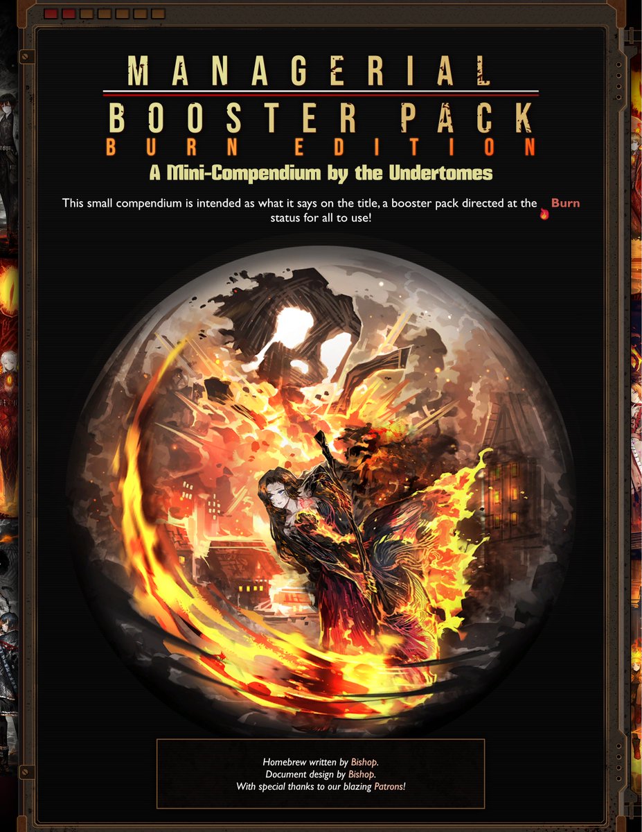 undertomesThe's tweet photo. Our newest BURN compendium is out! Check it out for a supplement on BURN content for your games!

#5e #DnD #LCB #LimbusCompany

[1/2] https://t.co/zamR35jUdD