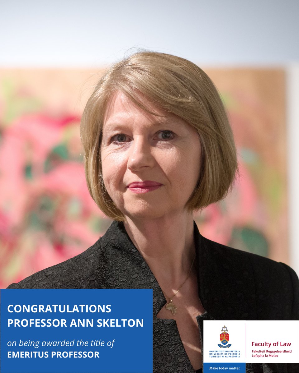 UPLawFaculty's tweet photo. #UPWomenInLaw | Congratulations to Professor Ann Skelton on being awarded the title of Emeritus Professor.

A well-deserved recognition of her remarkable academic career and contribution to advancing children’s rights in South Africa and globally. #UPLaw https://t.co/aFV7gQRwaZ
