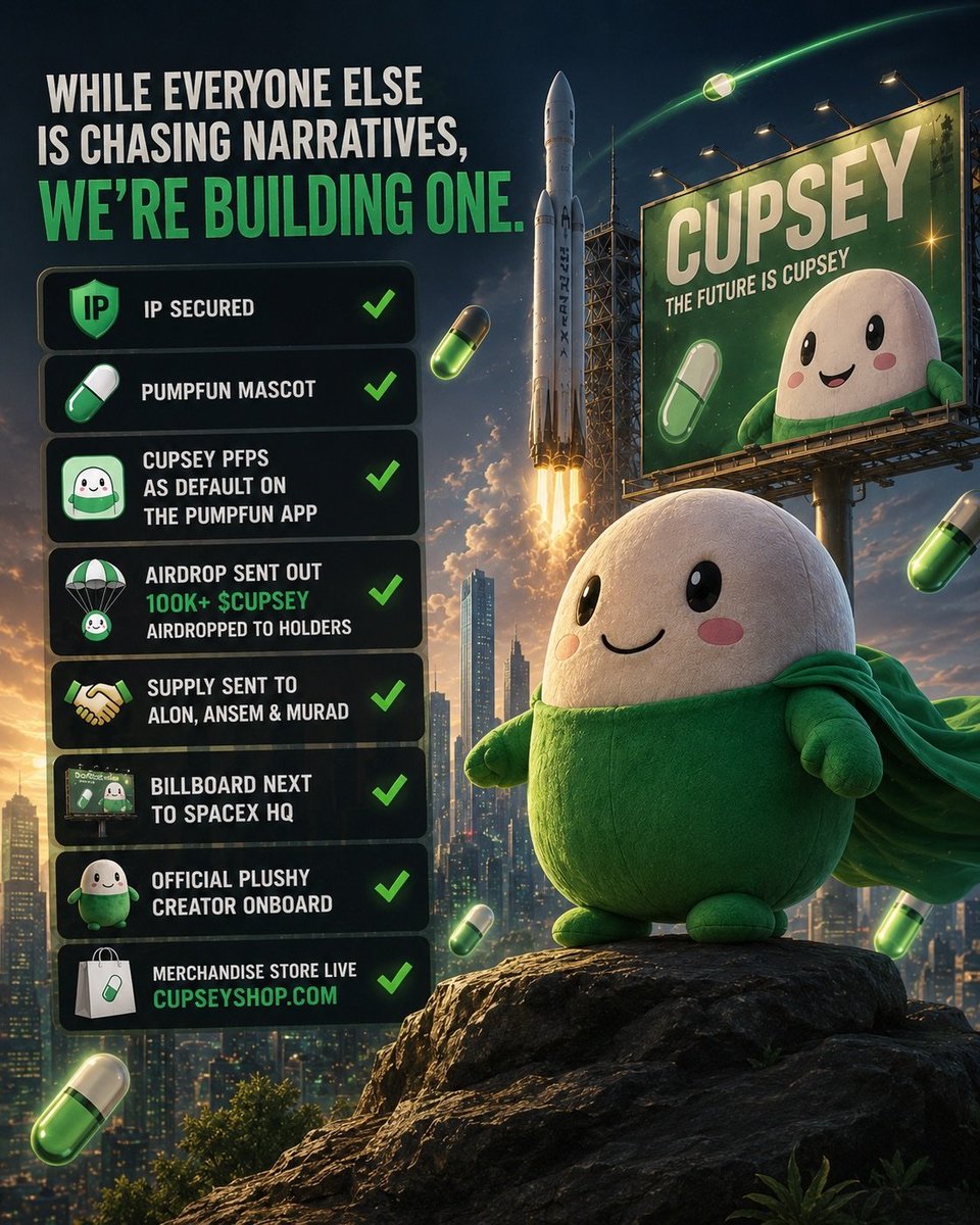 RadTrades_'s tweet photo. Just a few reasons why $CUPSEY will hit 100m...

-> IP Secured
-> Pumpfun Mascot
-> Official Plushy

No doubt in my mind we are about to see the next leg for $CUPSEY 

We will see a full IP Season real soon &amp; $CUPSEY will be one of the few leading the charge https://t.co/JlqJ2udihU