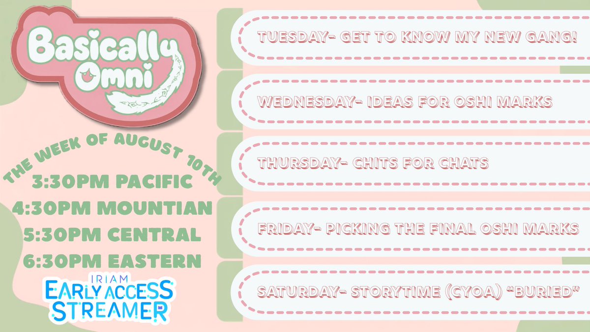 BasicallyOmni's tweet photo. First schedule is up! Let’s gooooo!!!
Lower your expectations lol https://t.co/VxyHnrJUR3