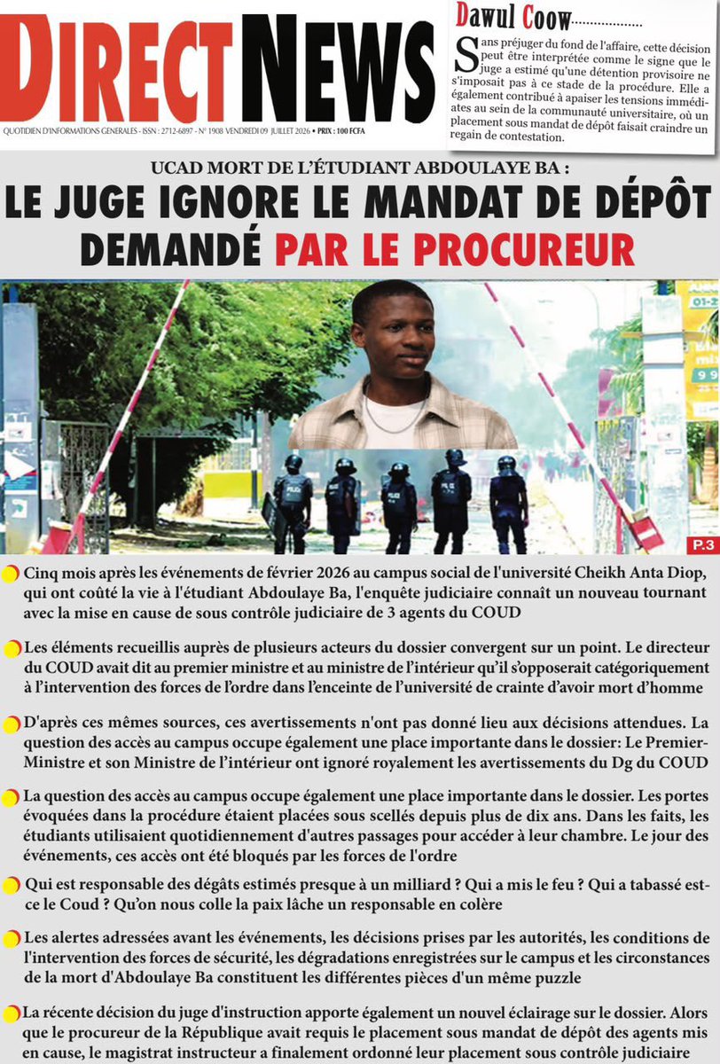 Noo_IDcard's tweet photo. ‼️ 09/08 ce n’est pas la date d’annonce d’un concert mais aujourd’hui cela fait 6 mois que nous a quitté Abdoulaye Ba

‼️ M. @PR_Diomaye, M. @SonkoOfficiel, Me @m_matarcisse ,

M le Procureur de la république 

Cela fait aujourd’hui 6 mois jour pour jour depuis le décès de Abdoulaye Ba.

6 mois sans vérité établie.

@PR_Diomaye même si je ne crois pas que vous allez faire quoi que soit sur cette affaire , nous vous interpellons pour que vous diligentiez pour le peuple qui vous a élu.

À l’époque, M. @SonkoOfficiel, vous aviez déclaré à l’hémicycle que vous étiez impliqué dans la chaîne de décision.

M le procureur lors de votre dernier conférence de presse vous aviez dit que les enquêtes sont en cours. C’est pas que nous vous faisons pas confiance mais depuis on entends cette phrase pour au final aucun acte concret.

Les Sénégalais attendent que toute la lumière soit faite sur cette affaire.

La famille de Abdoulaye Ba attend.
Ses proches attendent.
L’opinion publique attend.

Au-delà d’un nom, il s’agit d’une question de justice, de transparence et de respect de la vie humaine.

Le MINT Makhtar Cissé a déclaré : « Je ne tolérerai pas que l’autorité de l’État serve des intérêts particuliers » et « Je ne demanderais jamais aux forces de défense et de sécurité ce que la loi ne leur permet pas ». 

Dans un État de droit, la justice est rendue au nom du peuple et doit pouvoir exercer sa mission en toute indépendance afin que la vérité soit établie.

En tant que citoyen, je continuerai à faire ce qui est en mon pouvoir. 

Chaque 9 du mois, je rappellerai cette exigence de vérité jusqu’à ce que des réponses claires soient apportées.

Le Sénégal ne peut pas tourner la page dans le silence sur une affaire aussi grave.

La vérité doit être établie.
La lumière doit être faite.
La justice doit suivre son cours.

Au mois prochain