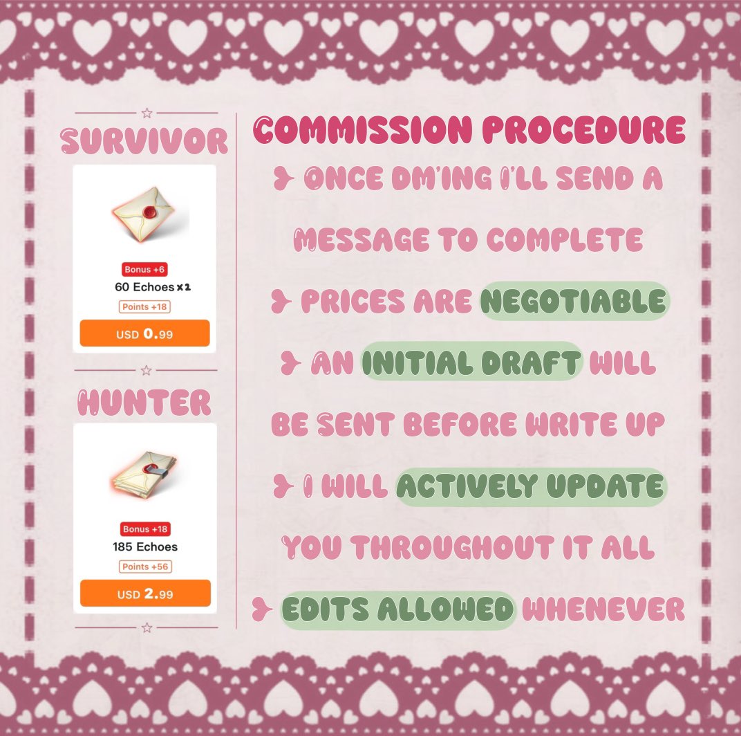 Revolrie's tweet photo. I haven't done commissions before so I'm sorry if I missed anything.. any support is appreciated!

Any questions regarding my work or commissions are welcomed!

#idv #idvoc #idvcommissions #writingcommission #ocs https://t.co/CVzBy8ZbhF