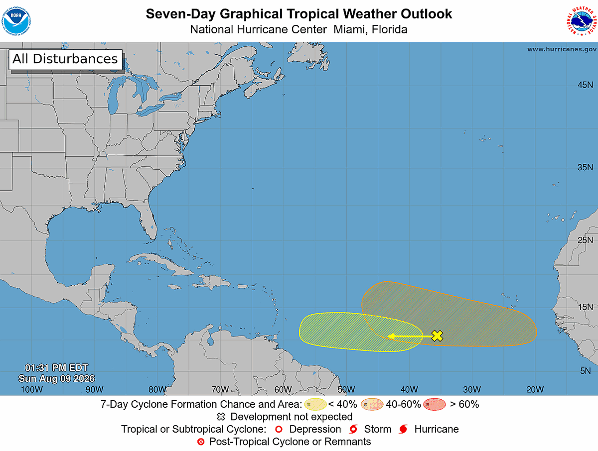 rowan_county_wx's tweet photo. π TROPICAL UPDATE: Development chances are increasing for the wave expected to emerge off Africa.
7-day chance: 50%, up from 40% this morning.
A tropical depression could form later this week. No immediate threat to NC or the U.S.
https://t.co/ZNTfFedEyO
#NCwx #Tropics https://t.co/K8PsTcL0Qi