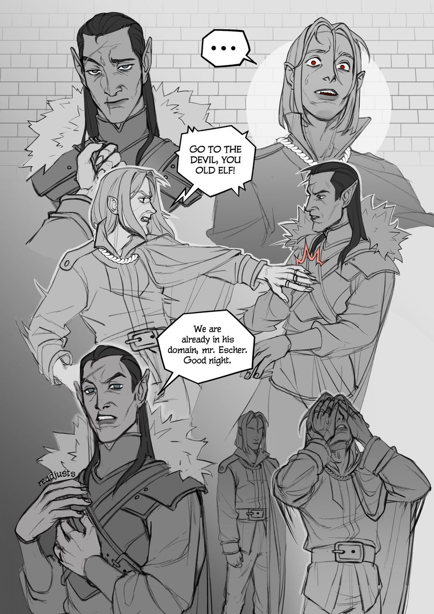 stpddrose's tweet photo. I’ve been running Curse of Strahd for like 1.5 years now and Escher is my favorite NPC so far. I’ve come up with a ridiculously complex lore for him, so here’s a comic i drew about his happy days in Ravenloft 🤗

#Curseofstrahd #dnd #dndart https://t.co/swctBh5vas
