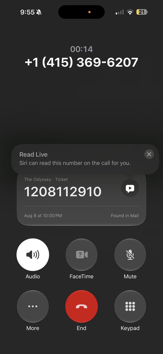 bardia_safari's tweet photo. iOS detected i’m calling AMC, found my ticket number in mail, and showed it to me https://t.co/23oEeQiccM