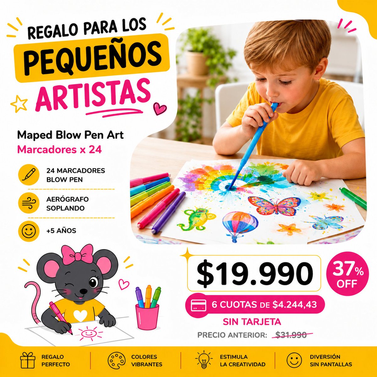 RataMarket's tweet photo. 🎁 ¿Te perdiste alguno? Repasamos los primeros 4 días

Ya encontramos 4 regalos para chicos modernos, curiosos y difíciles de sorprender. 👀🐭

🎨 Día 1: Maped Blow Pen Art — para pequeños artistas. https://t.co/G3Irc1KAZ9
🗝️ Día 2: Escapá: Fuga de Alcatraz — para amantes de las pistas y los desafíos. https://t.co/imizOAJSKE
✏️ Día 3: Lápiz 3D — para dejar volar la creatividad. https://t.co/kdjGb6xRFQ
🧪 Día 4: Aventura Química — para pequeños científicos y fanáticos de experimentar https://t.co/UghxzuEto5