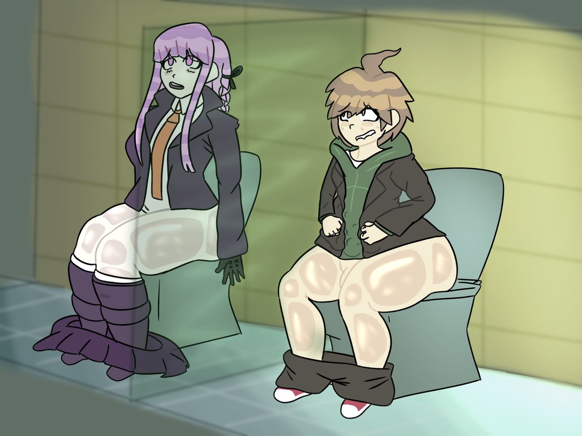 DennCakes's tweet photo. Here's my my part of an art trade with the one and only @Science23111! 

When Makoto realizes he accidentally went to the girl's bathroom and waits for Kyoko to leave, he soon finds his intestines have OTHER plans...
#poopingart #poopingboy #toiletuse https://t.co/pdwqUWjZO4
