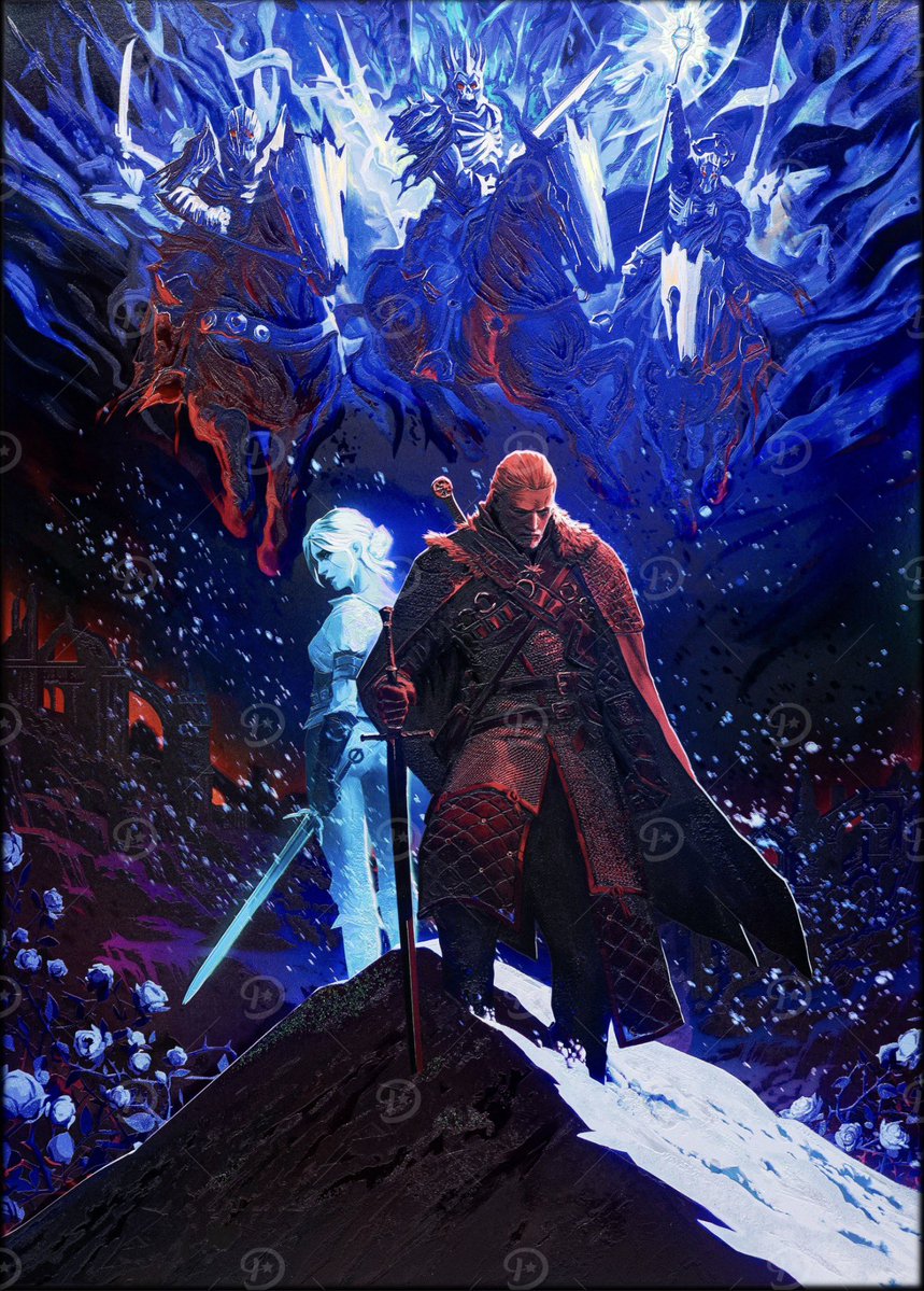 fromfireforged's tweet photo. Displate art of Geralt, Ciri, and the Wild Hunt is insane 🔥 https://t.co/jlILsU40TR