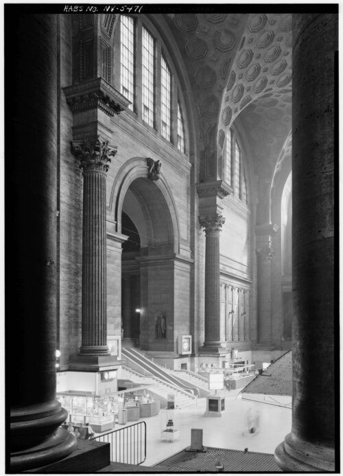 TheGrandPast's tweet photo. The grand scale of the public spaces inside NYC's Pennsylvania Station.

The station was demolished in 1963. After the demolition of the above ground section an architectural historian, Vincent Scully, wrote: "One entered the city like a god. One scuttles in now like a rat".

Photo credit: Cervin Robinson, poublic domain