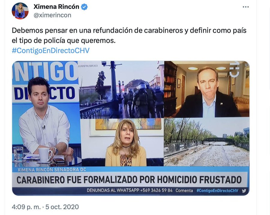 fotohistoriacl's tweet photo. Octubre de 2020, Ximena Rincón pedía refundar Carabineros. https://t.co/BevzbVZFTD