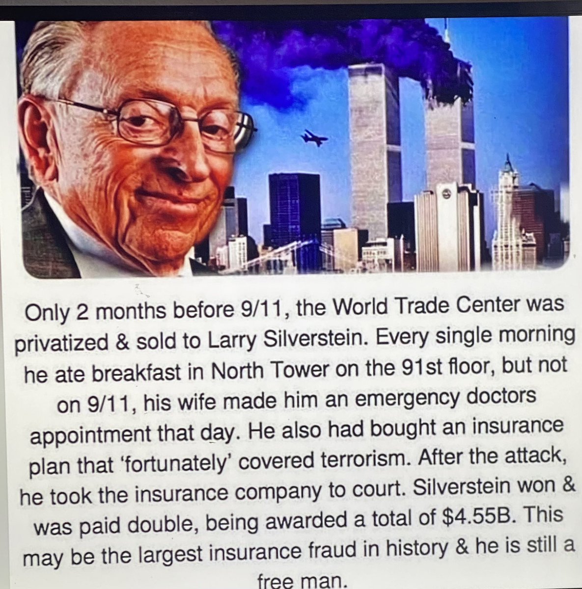 leavesamalonee's tweet photo. @GloriaPazmino Have you ever asked Larry how he managed to survive and make billons of dollars from 9/11 like many other jews @GloriaPazmino ??? https://t.co/eYhzrsxDIH