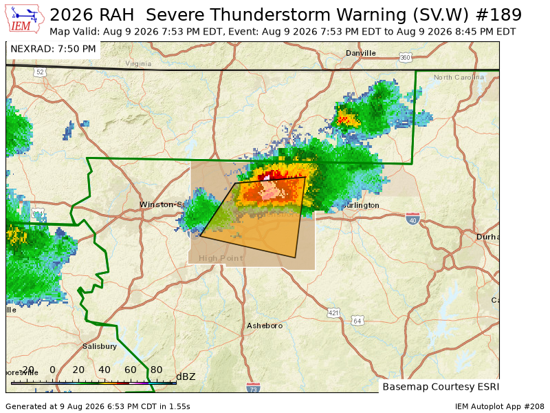 djwake1990's tweet photo. RAH issues Severe Thunderstorm Warning [wind: 60 MPH (RADAR INDICATED), hail: <.75 IN (RADAR INDICATED)] for Guilford [NC] till 8:45 PM EDT https://t.co/438VA5WlZI https://t.co/BQZoxK5pRb